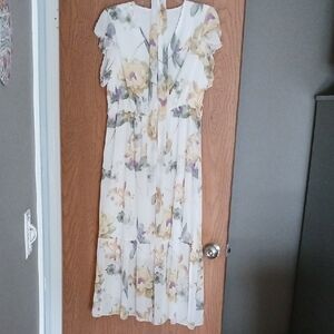 Amazon Floral Maxi Dress - White, Yellow, Purple, Green